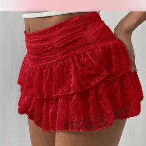 SHEIN Vibrant Red Lace Skirt